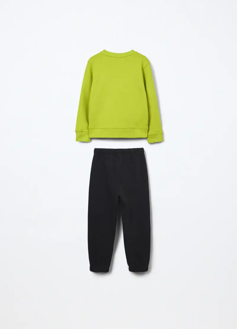 Jogging Set In Puro Cotone Fleece Bambino, Verde acido miniatura 2