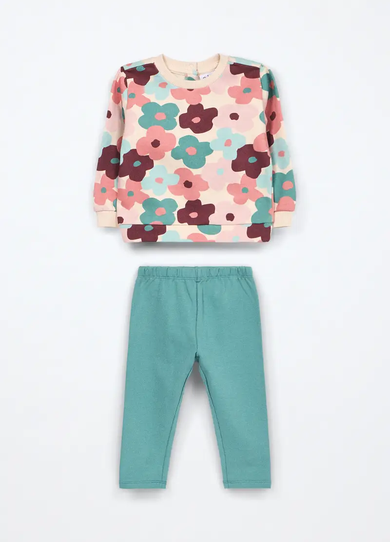 Jogging Set In Puro Cotone Fleece Neonata, Bambina, Beige chiaro