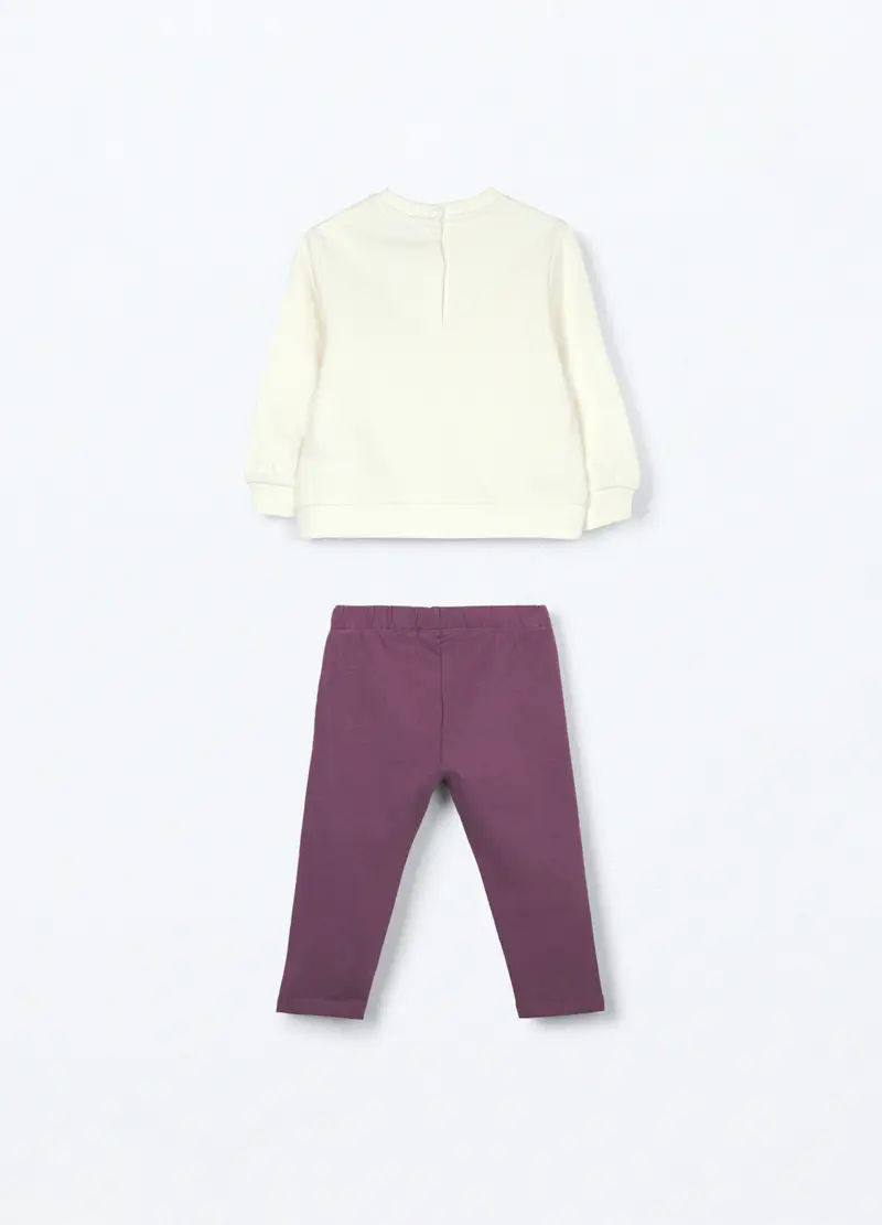 Jogging Set In Puro Cotone Fleece Neonata, Bambina, Bianco avorio miniatura 2