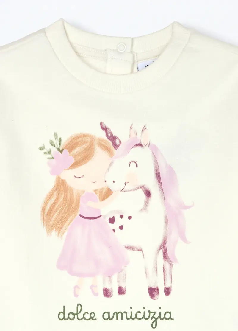 Jogging Set In Puro Cotone Fleece Neonata, Bambina, Bianco avorio miniatura 3