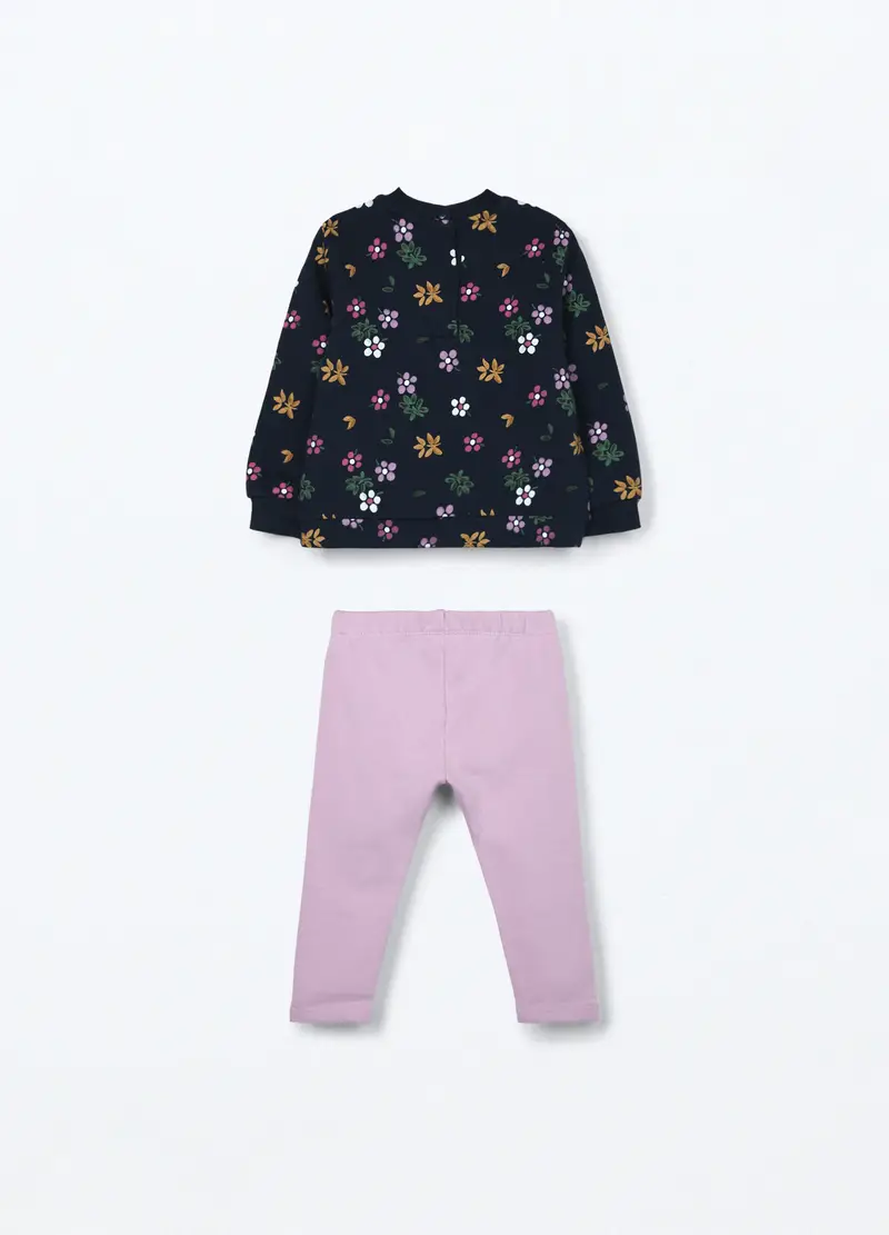 Jogging Set In Puro Cotone Fleece Neonata, Bambina, Blu scuro miniatura 2