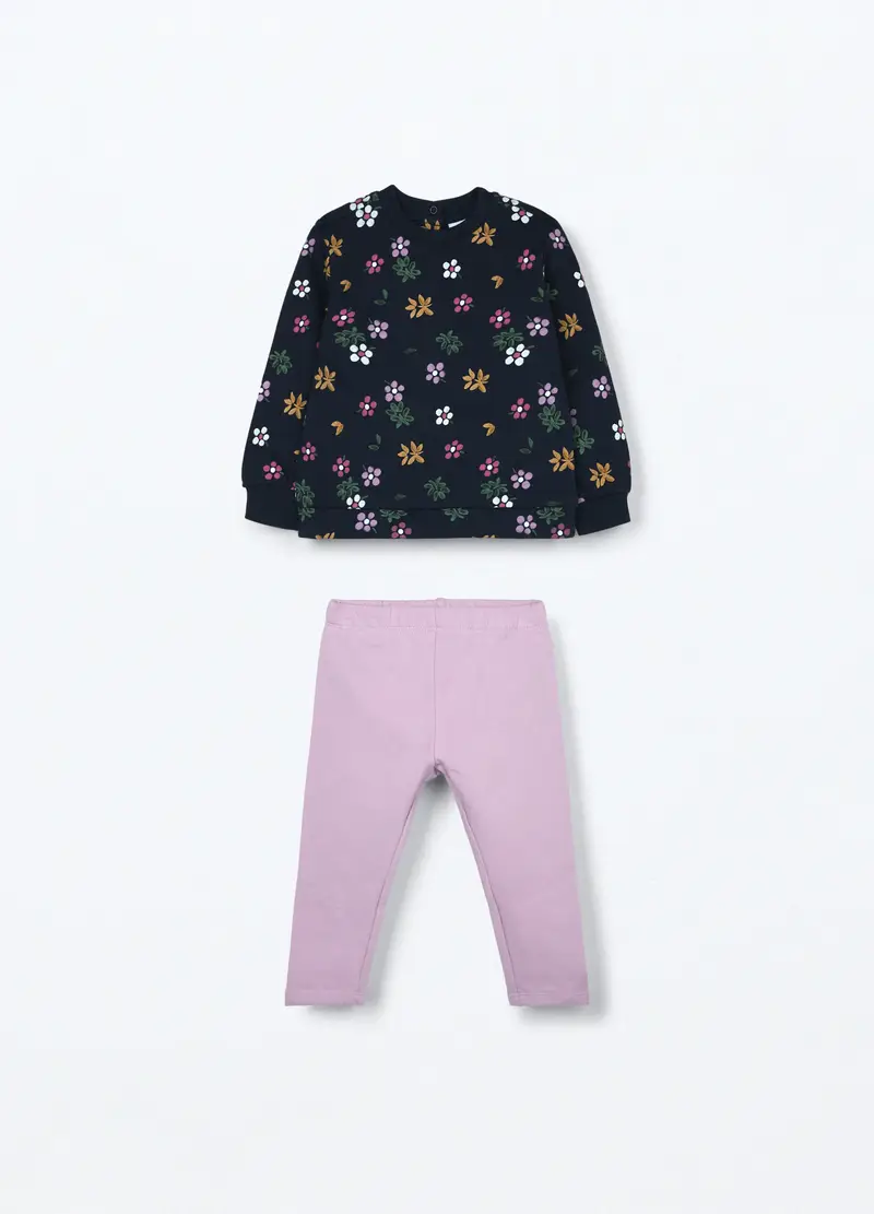 Jogging Set In Puro Cotone Fleece Neonata, Bambina, Blu scuro