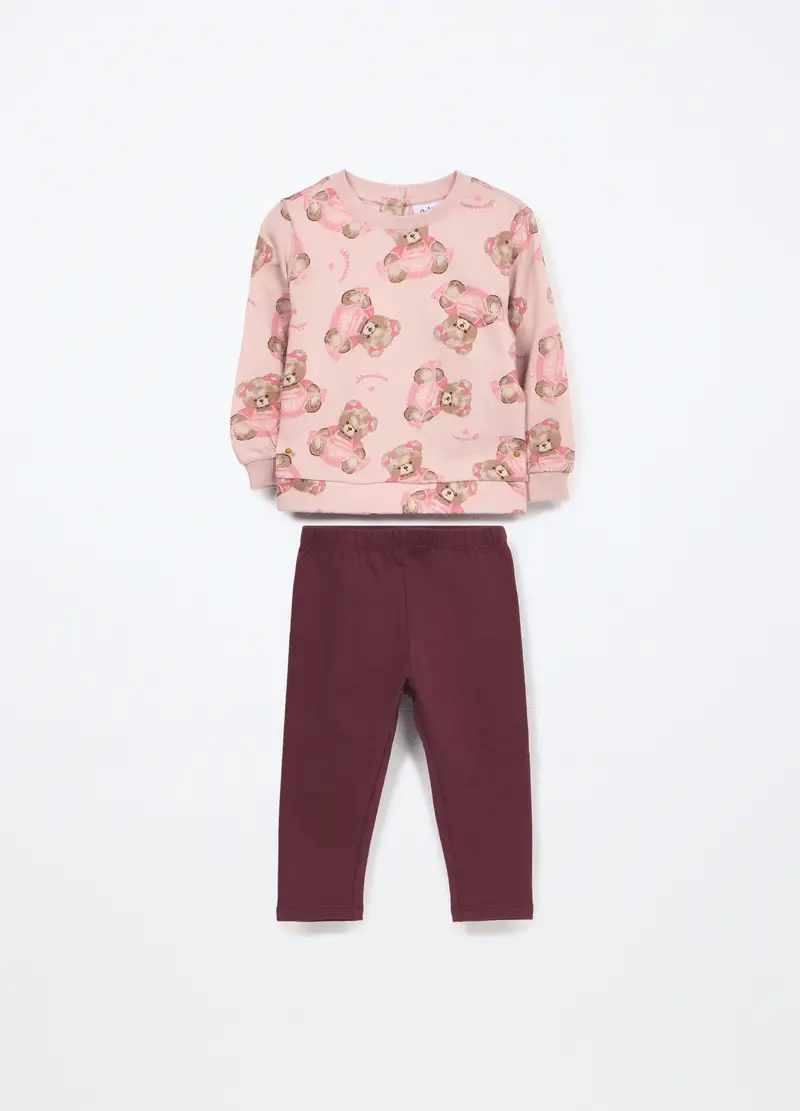 Jogging Set In Puro Cotone Fleece Neonata, Bambina, Rosa chiaro