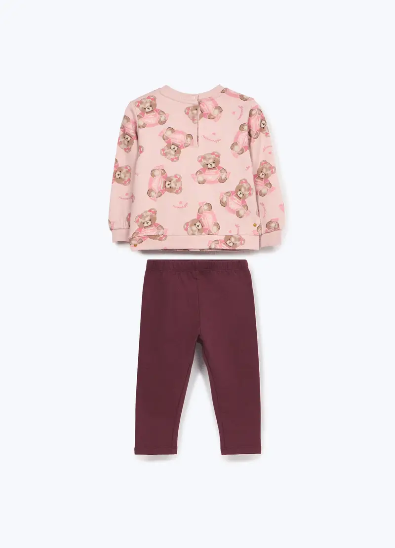 Jogging Set In Puro Cotone Fleece Neonata, Bambina, Rosa chiaro miniatura 2