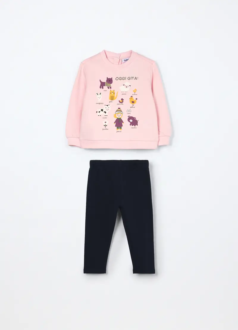 Jogging Set In Puro Cotone Fleece Neonata, Bambina, Rosa pastello