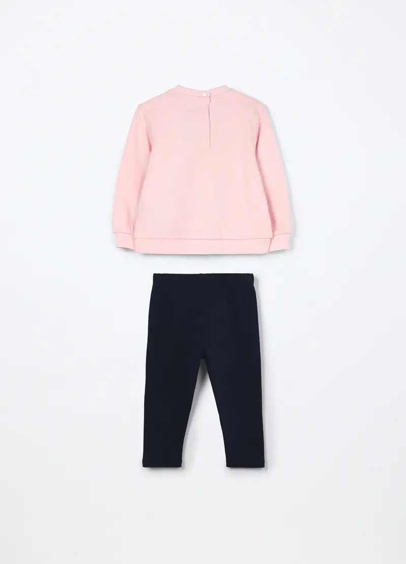 Jogging Set In Puro Cotone Fleece Neonata, Bambina, Rosa pastello miniatura 2