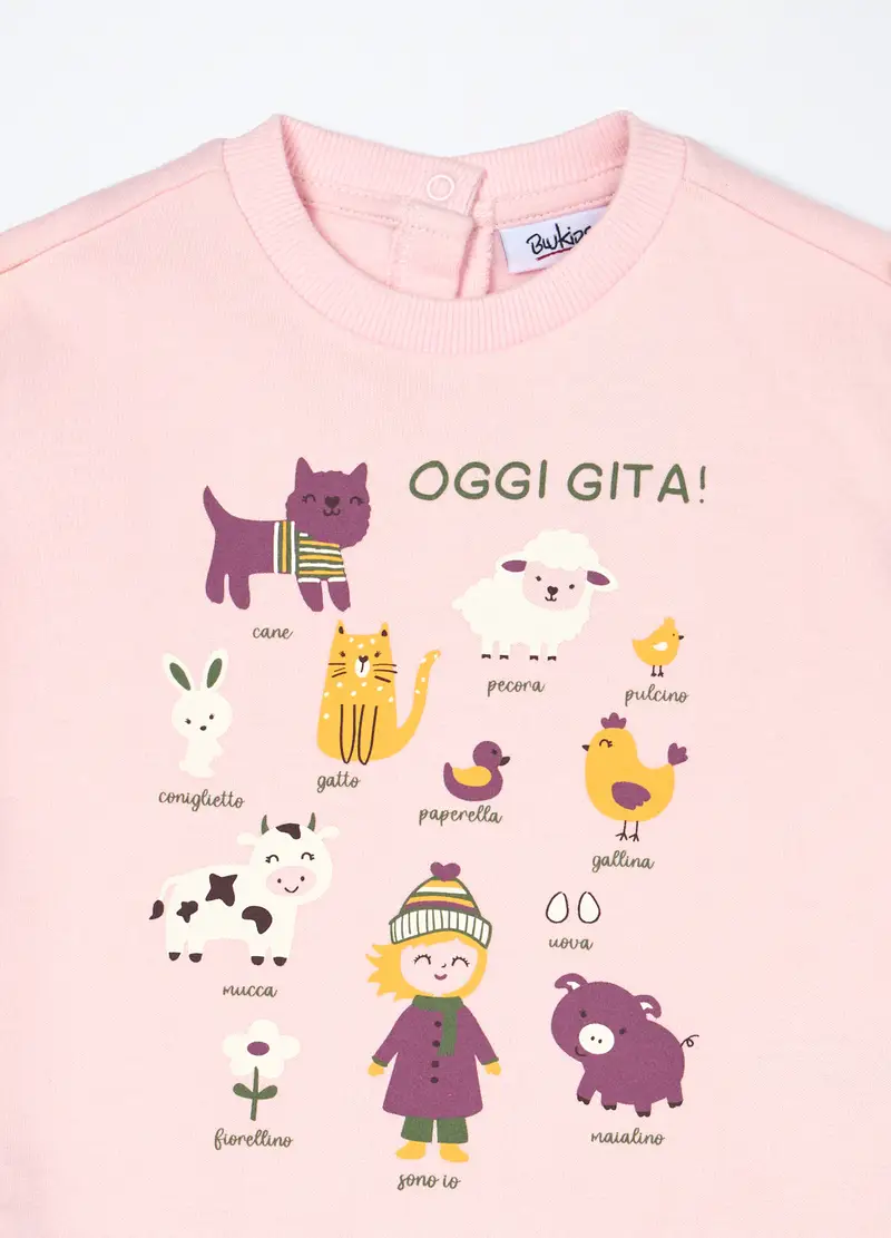 Jogging Set In Puro Cotone Fleece Neonata, Bambina, Rosa pastello miniatura 3