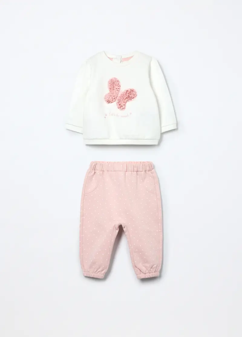 Jogging Set In Puro Cotone Fleece Neonata, Rosa chiaro