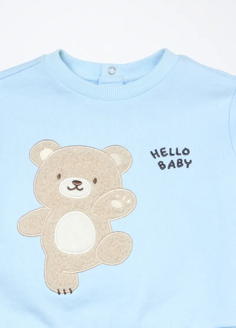 Jogging Set In Puro Cotone Fleece Neonato, Azzurro chiaro miniatura 3