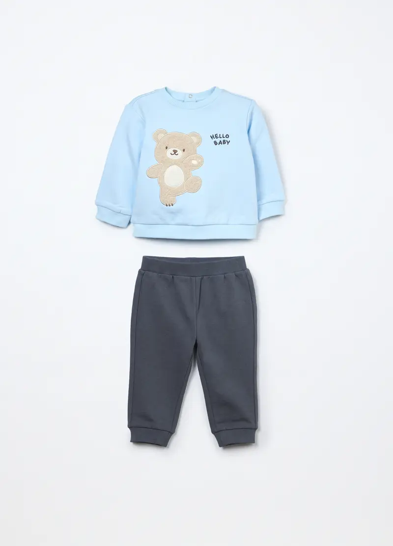 Blukids, Jogging Set In Puro Cotone Fleece Neonato, Azzurro chiaro, Taglia: 1-3