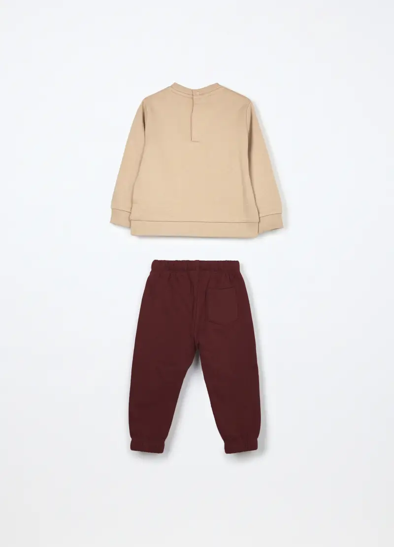 Jogging Set In Puro Cotone Fleece Neonato, Bambino, Beige chiaro miniatura 2