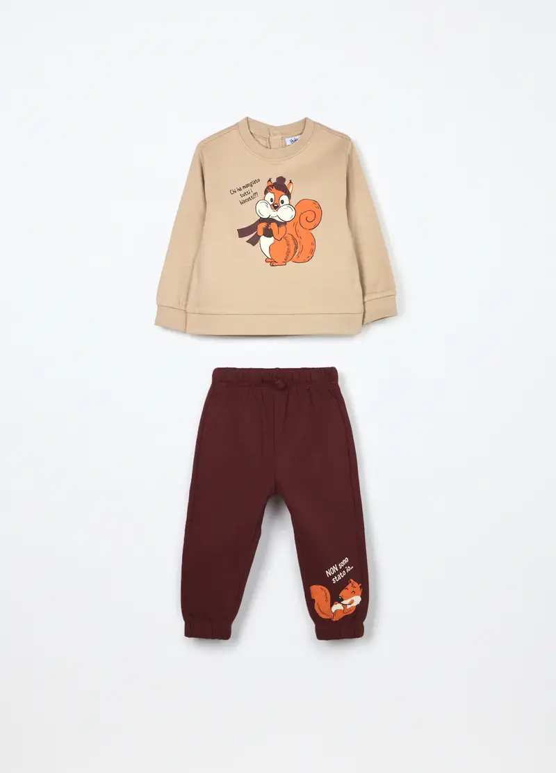 Jogging Set In Puro Cotone Fleece Neonato, Bambino, Beige chiaro