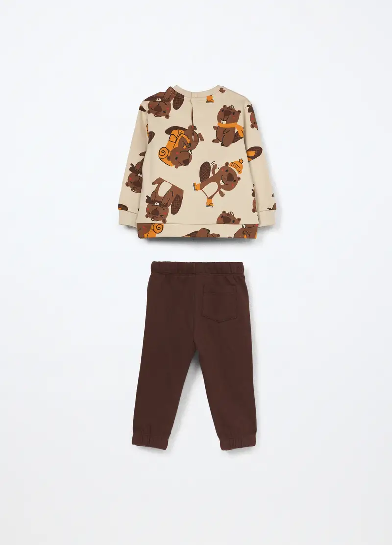 Jogging Set In Puro Cotone Fleece Neonato, Bambino, Beige chiaro miniatura 2