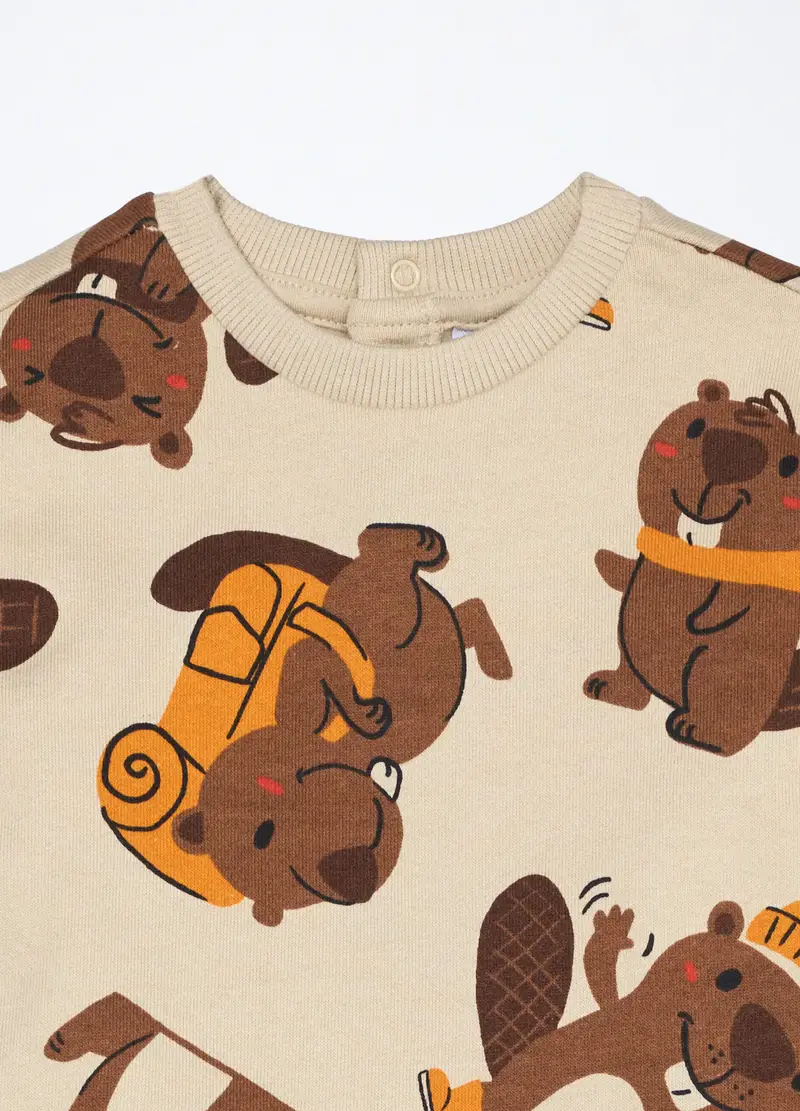 Jogging Set In Puro Cotone Fleece Neonato, Bambino, Beige chiaro miniatura 3