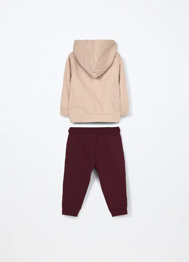 Jogging Set In Puro Cotone Fleece Neonato, Bambino, Beige chiaro miniatura 2