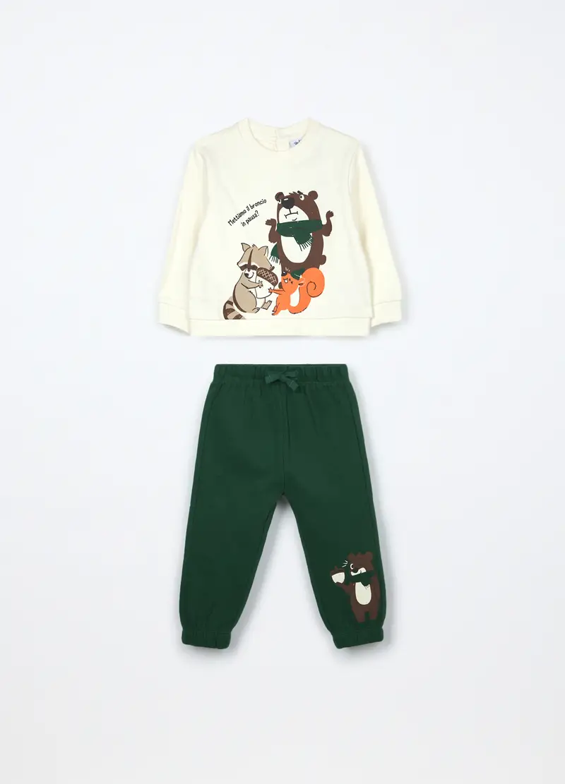 Jogging Set In Puro Cotone Fleece Neonato, Bambino, Bianco