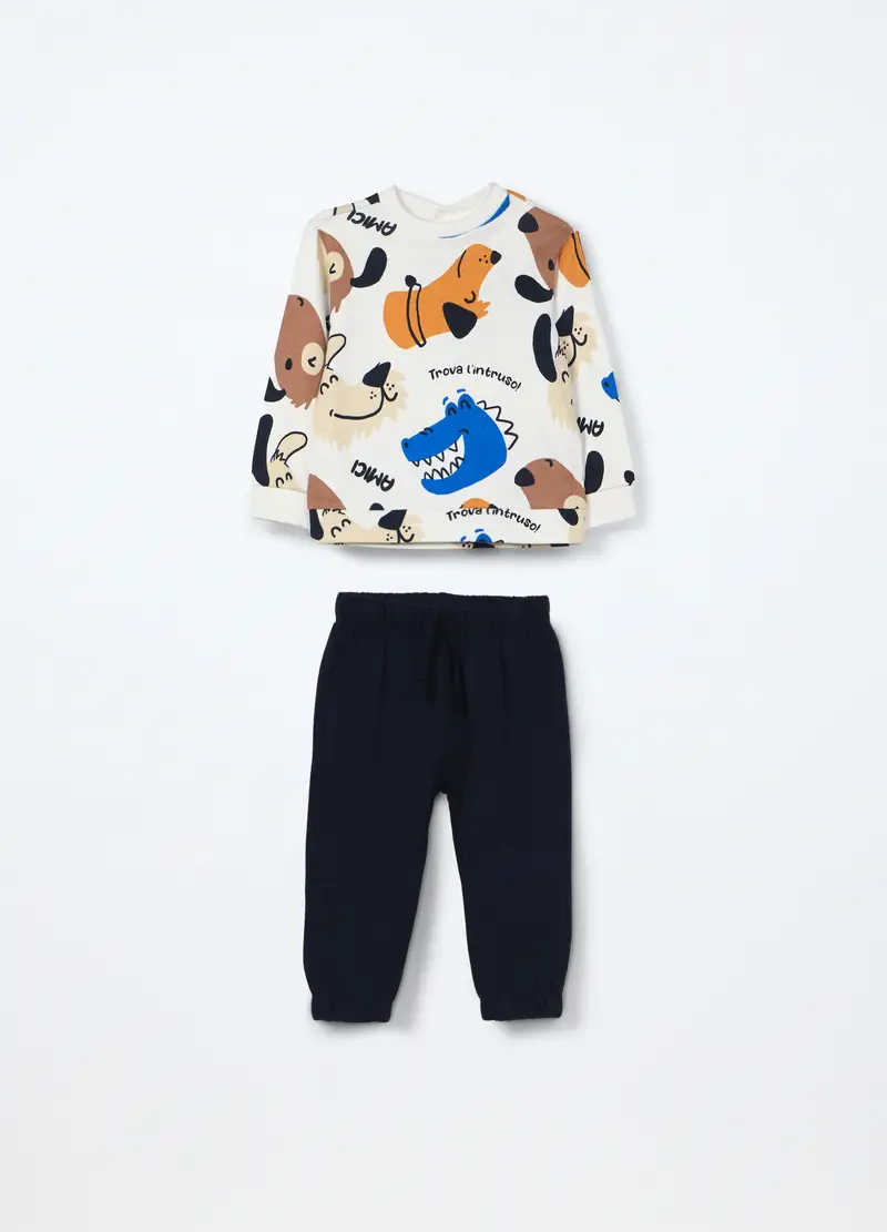 Jogging Set In Puro Cotone Fleece Neonato, Bambino, Bianco