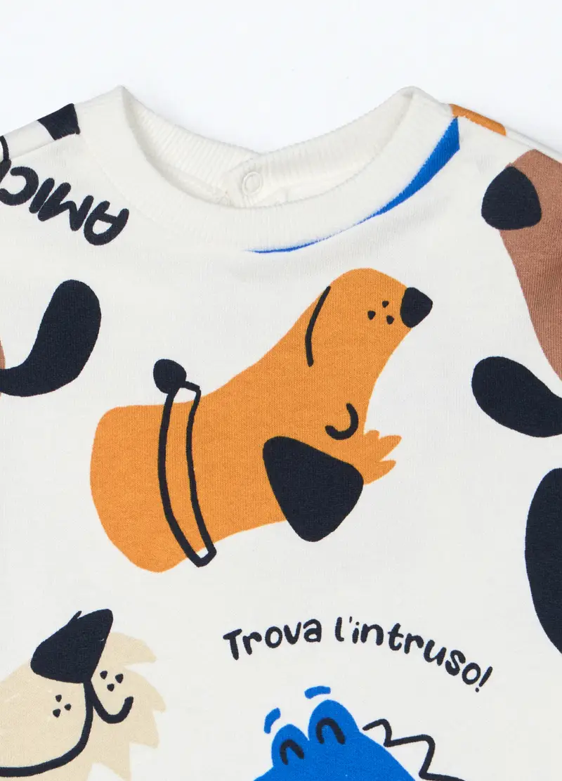 Jogging Set In Puro Cotone Fleece Neonato, Bambino, Bianco miniatura 3