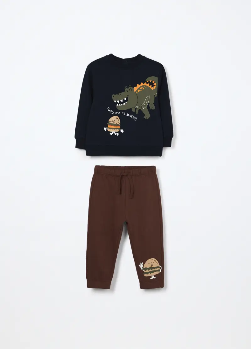 Jogging Set In Puro Cotone Fleece Neonato, Bambino, Blu scuro