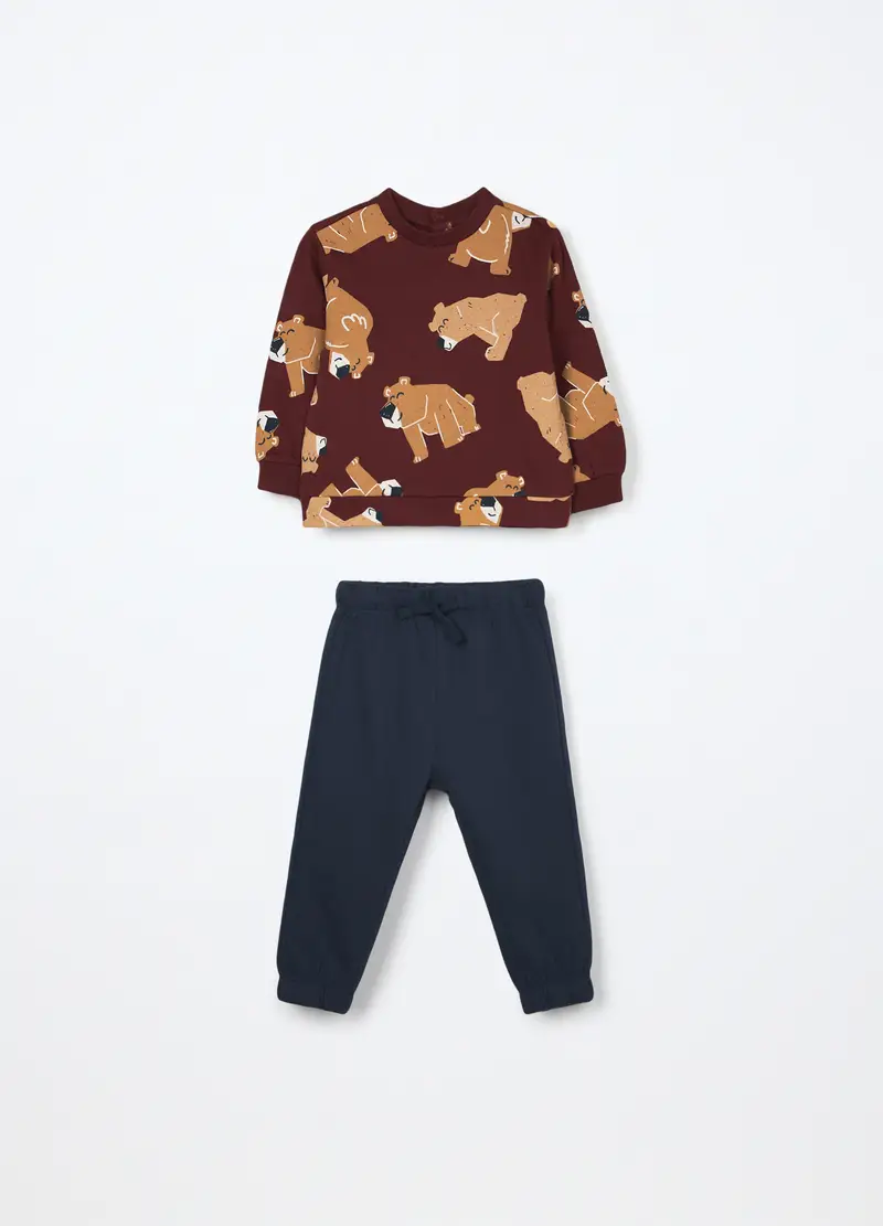 Jogging Set In Puro Cotone Fleece Neonato, Bambino, Blu scuro