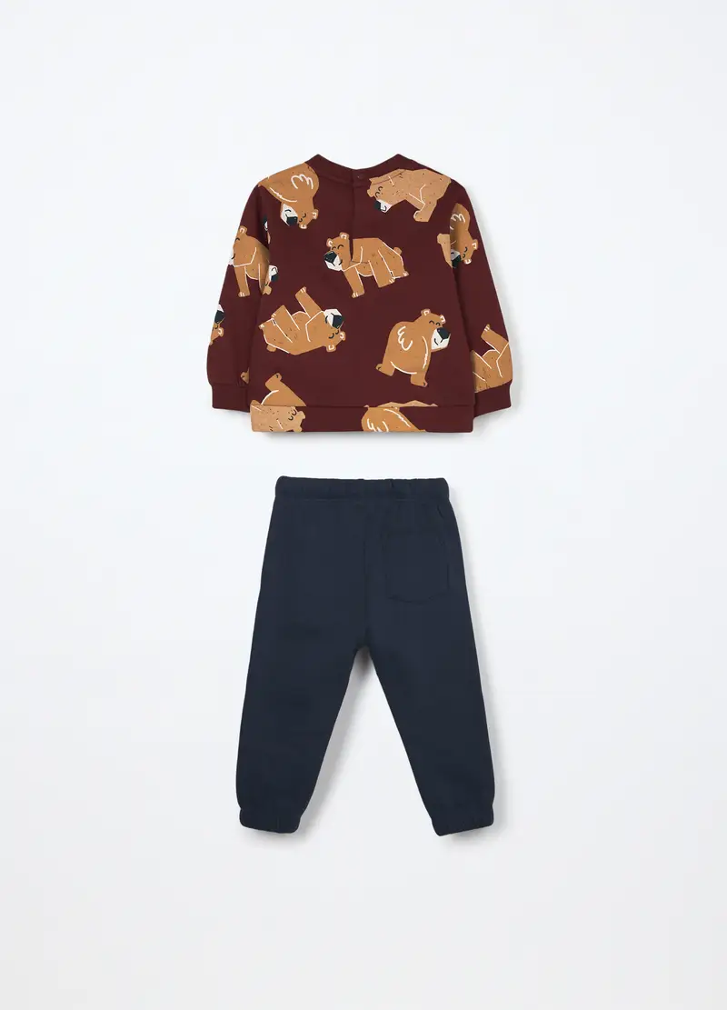 Jogging Set In Puro Cotone Fleece Neonato, Bambino, Blu scuro miniatura 2