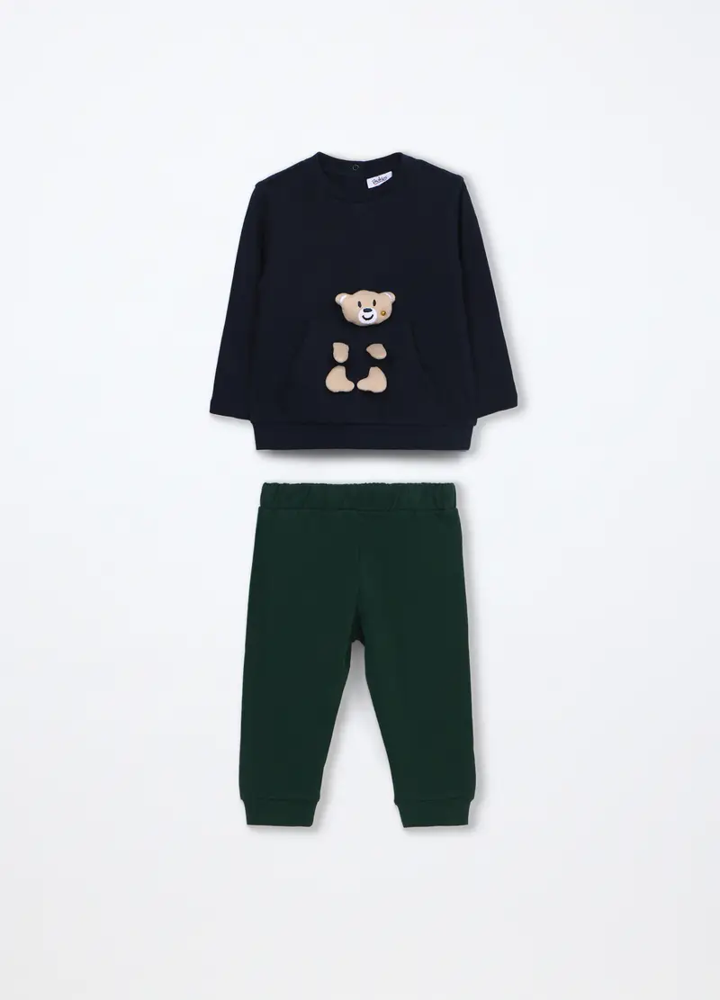 Jogging Set In Puro Cotone Fleece Neonato, Bambino, Blu/Verde