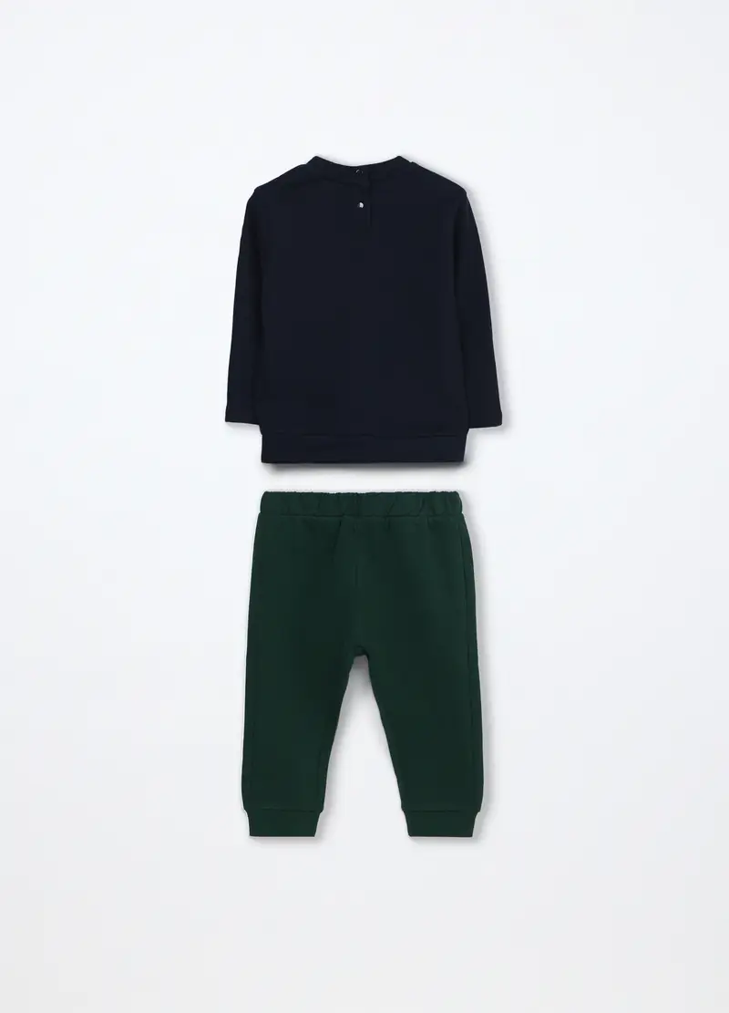 Jogging Set In Puro Cotone Fleece Neonato, Bambino, Blu/Verde miniatura 2