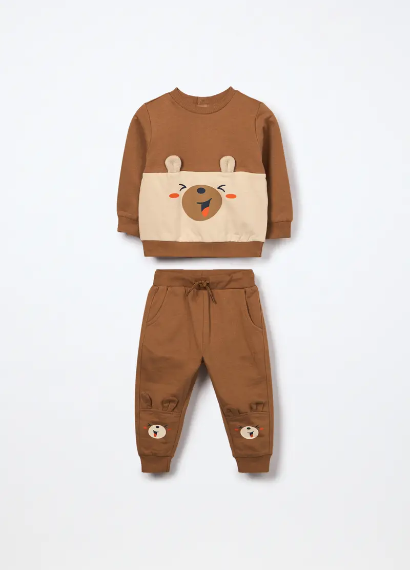 Jogging Set In Puro Cotone Fleece Neonato, Bambino, Marrone tabacco chiaro