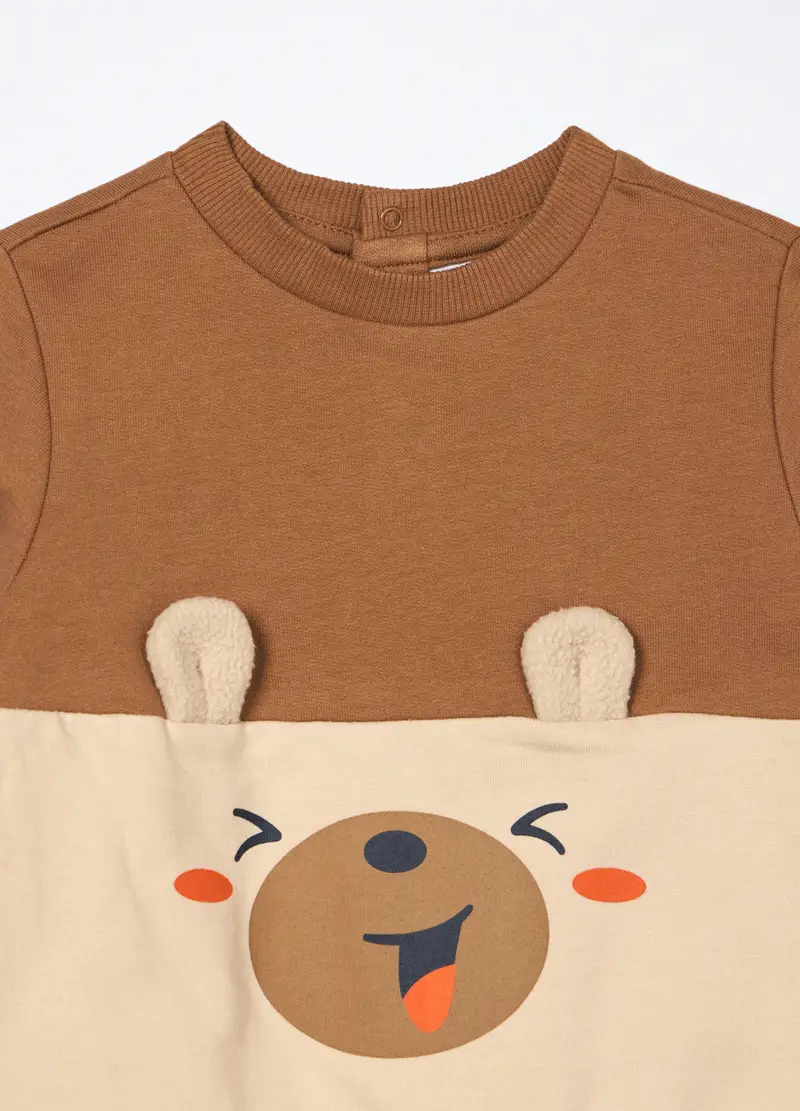 Jogging Set In Puro Cotone Fleece Neonato, Bambino, Marrone tabacco chiaro miniatura 3