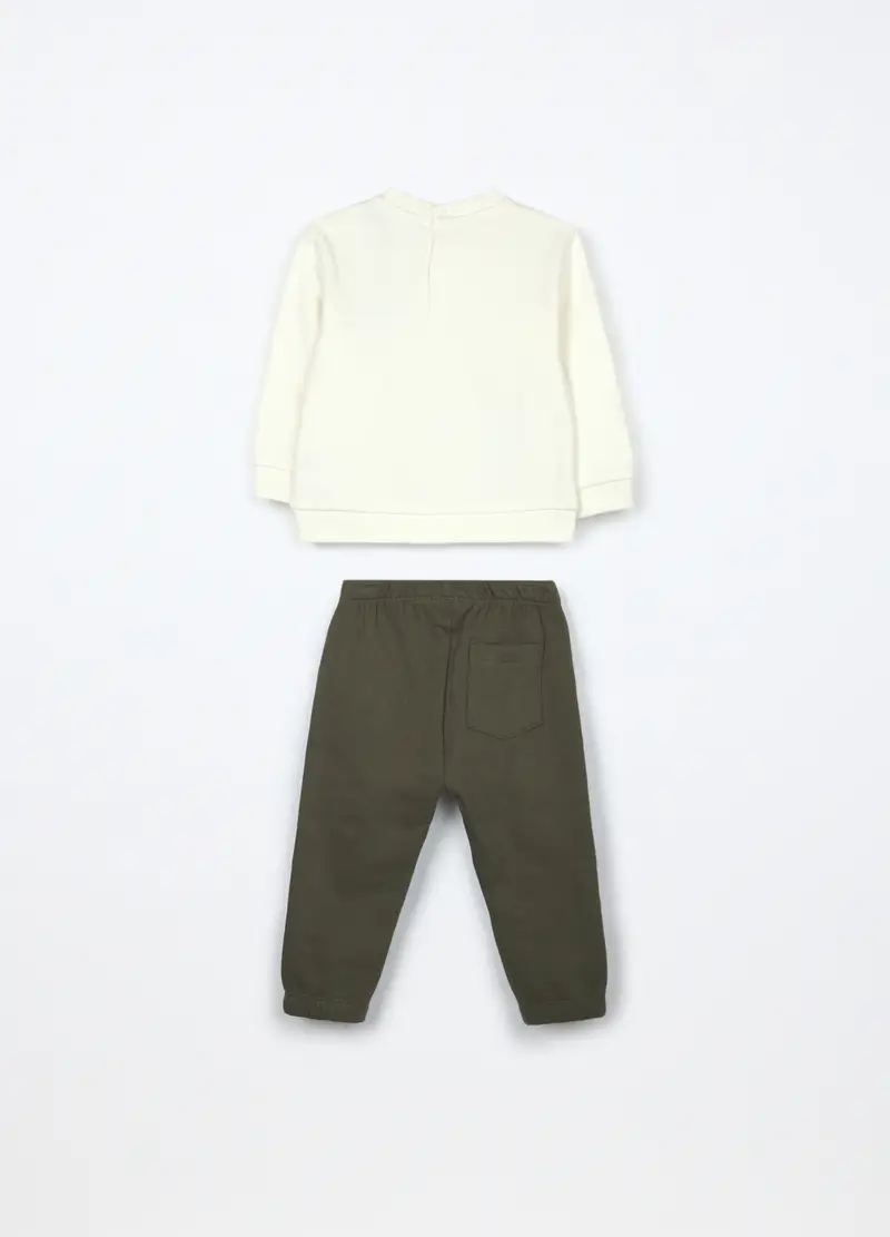 Jogging Set In Puro Cotone Fleece Neonato, Bambino, Verde militare miniatura 2