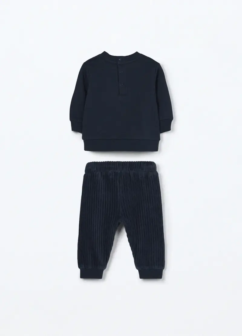 Jogging Set In Puro Cotone Fleece Neonato, Blu scuro miniatura 2
