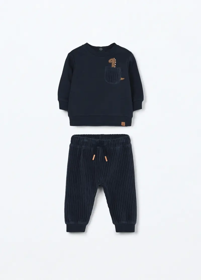 Jogging Set In Puro Cotone Fleece Neonato, Blu scuro