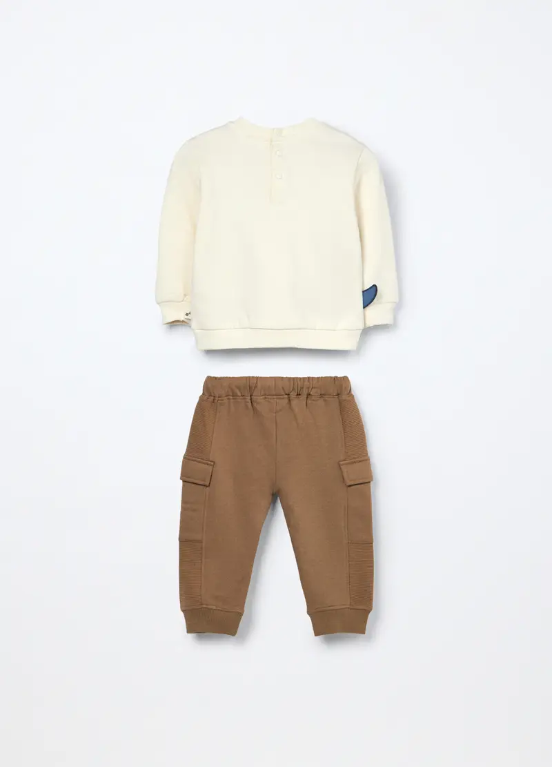 Jogging Set In Puro Cotone Fleece Neonato, Marrone chiaro miniatura 2