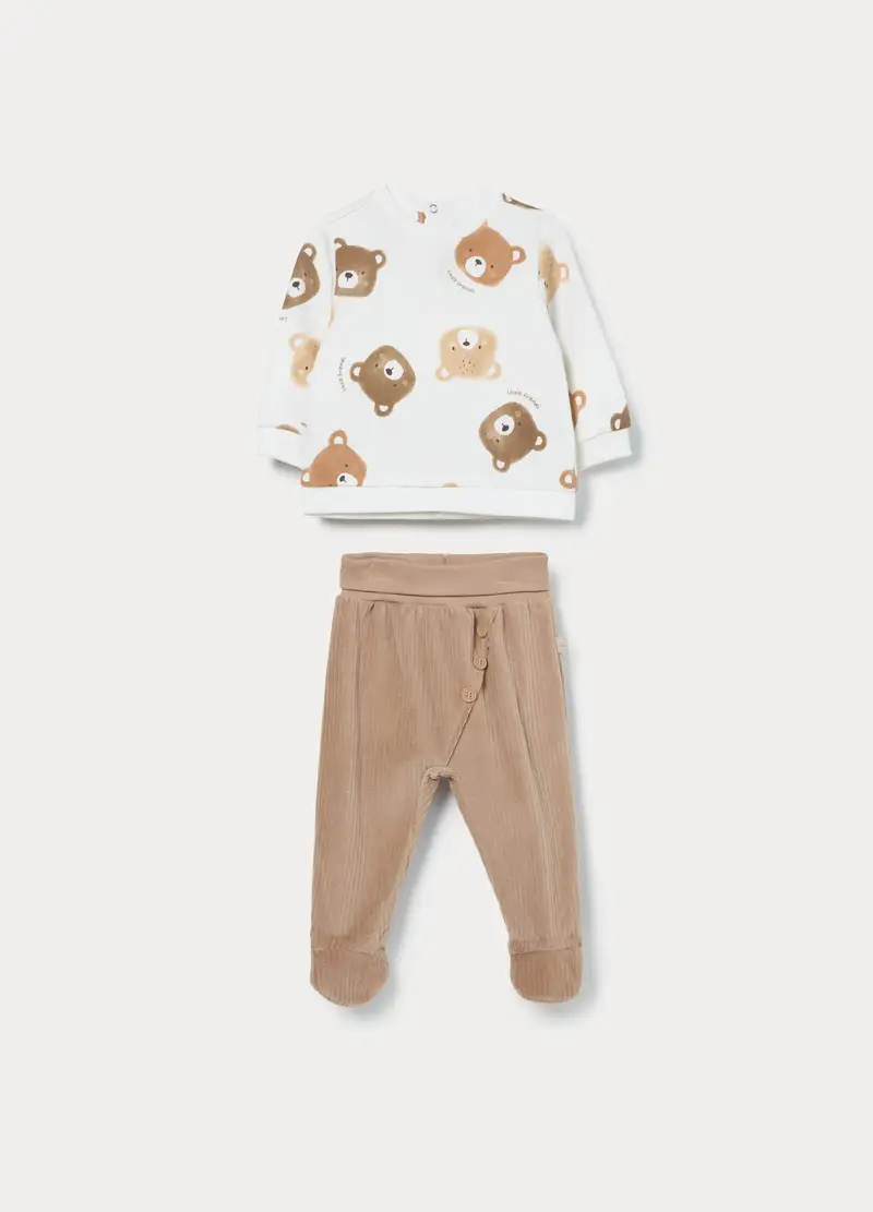 Jogging Set In Puro Cotone Fleece Neonato, Marrone chiaro