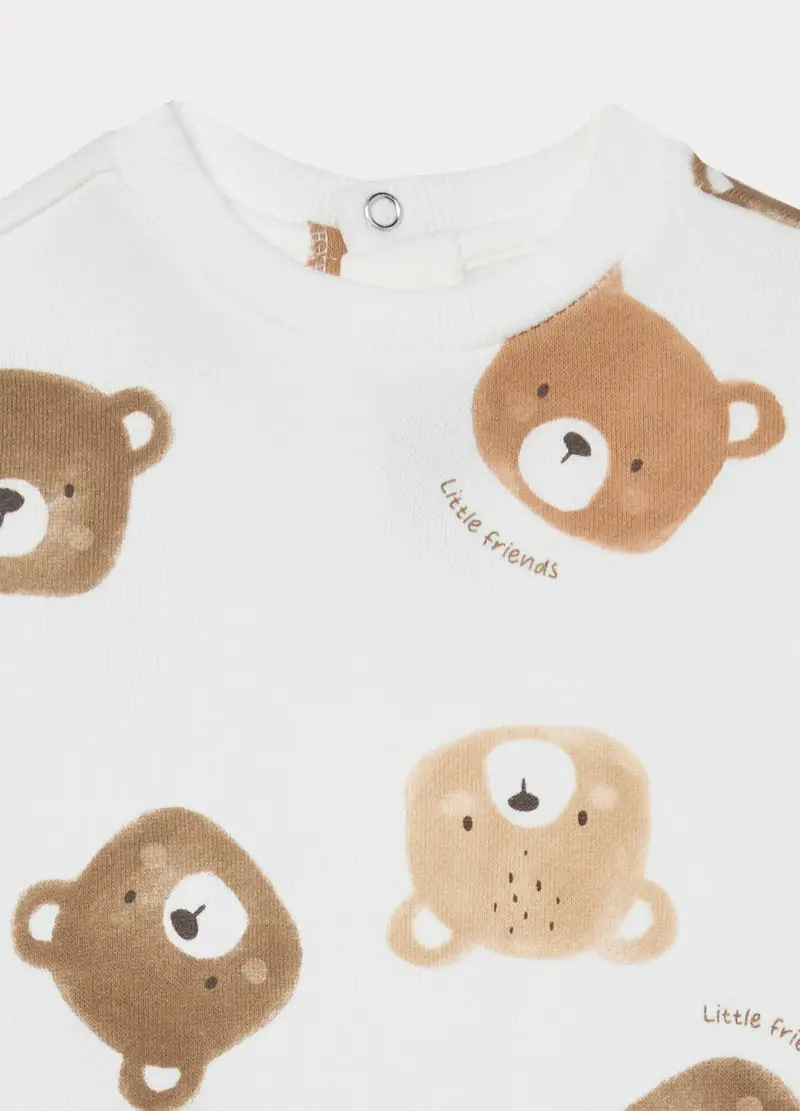 Jogging Set In Puro Cotone Fleece Neonato, Marrone chiaro miniatura 2