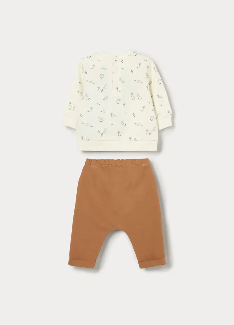 Jogging Set In Puro Cotone Fleece Neonato, Marrone scuro miniatura 2