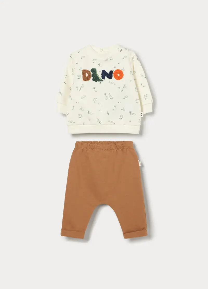 Jogging Set In Puro Cotone Fleece Neonato, Marrone scuro