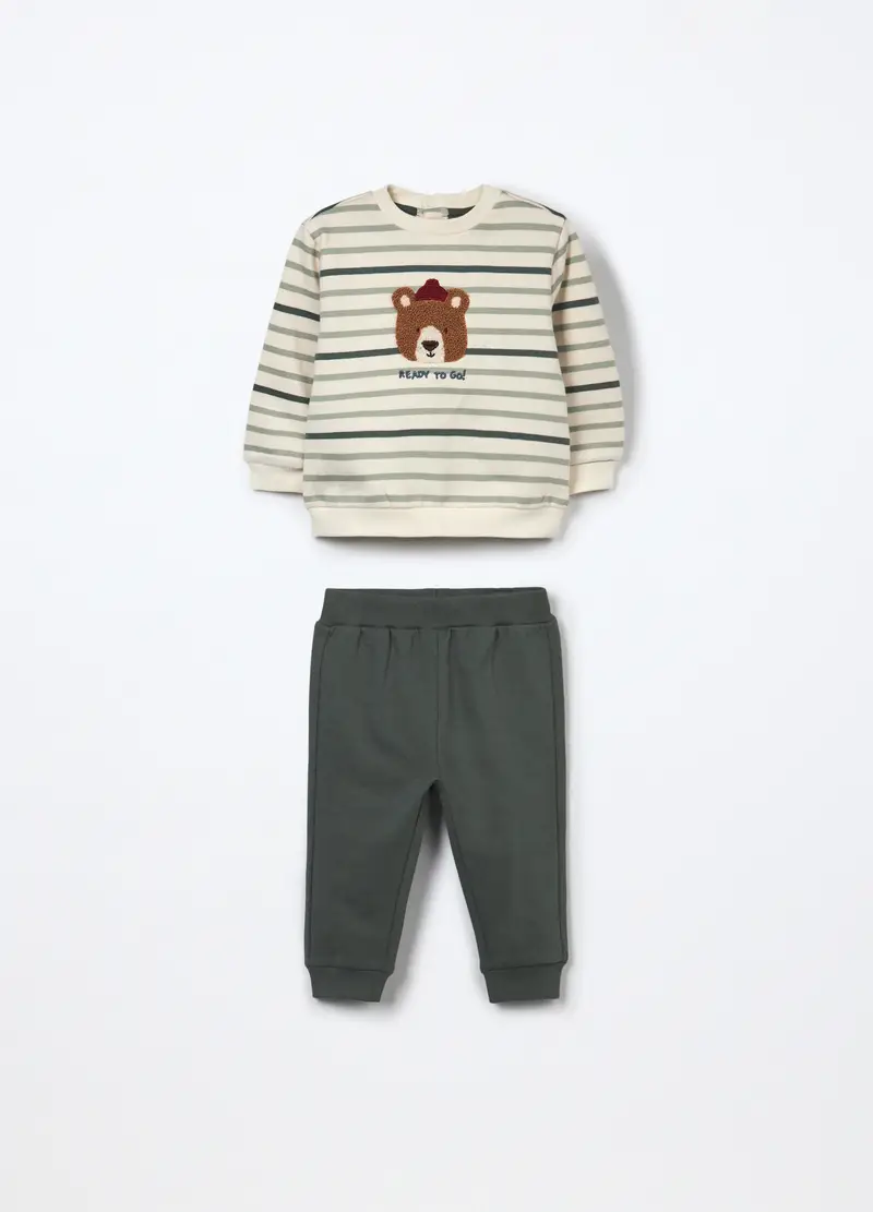 Jogging Set In Puro Cotone Fleece Neonato, Verde foglia