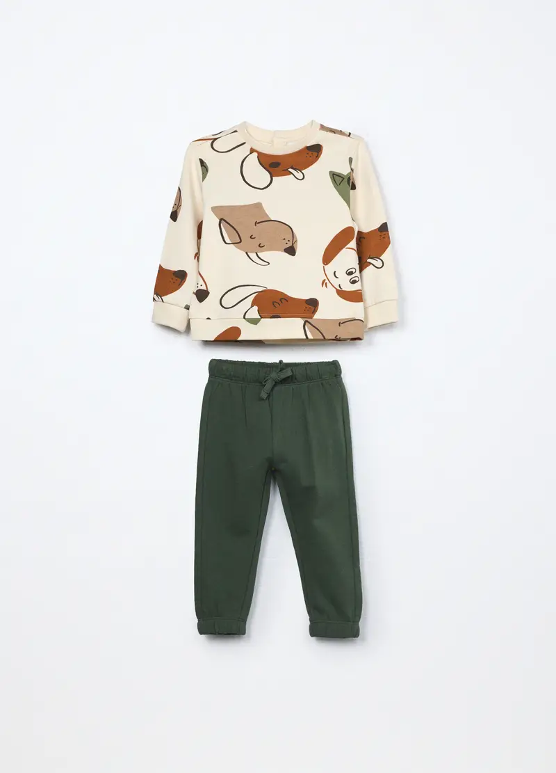 Jogging Set In Puro Cotone French Terry Neonato, Bambino, Verde scuro