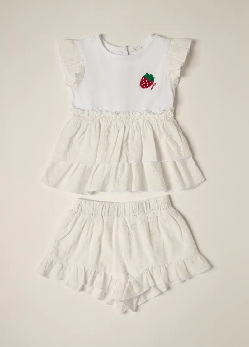 Jogging Set In Puro Cotone Iana Neonata, Bianco panna