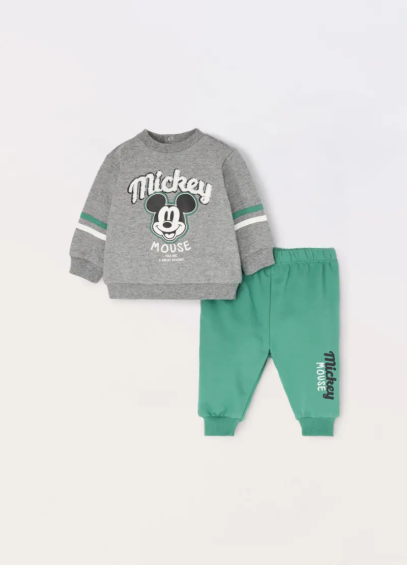 Jogging Set Mickey Mouse In Felpa Di Puro Cotone Neonato, Grigio scuro melange
