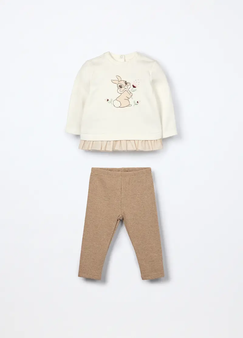 Jogging Set Miss Bunny In Puro Cotone Neonata, Bianco
