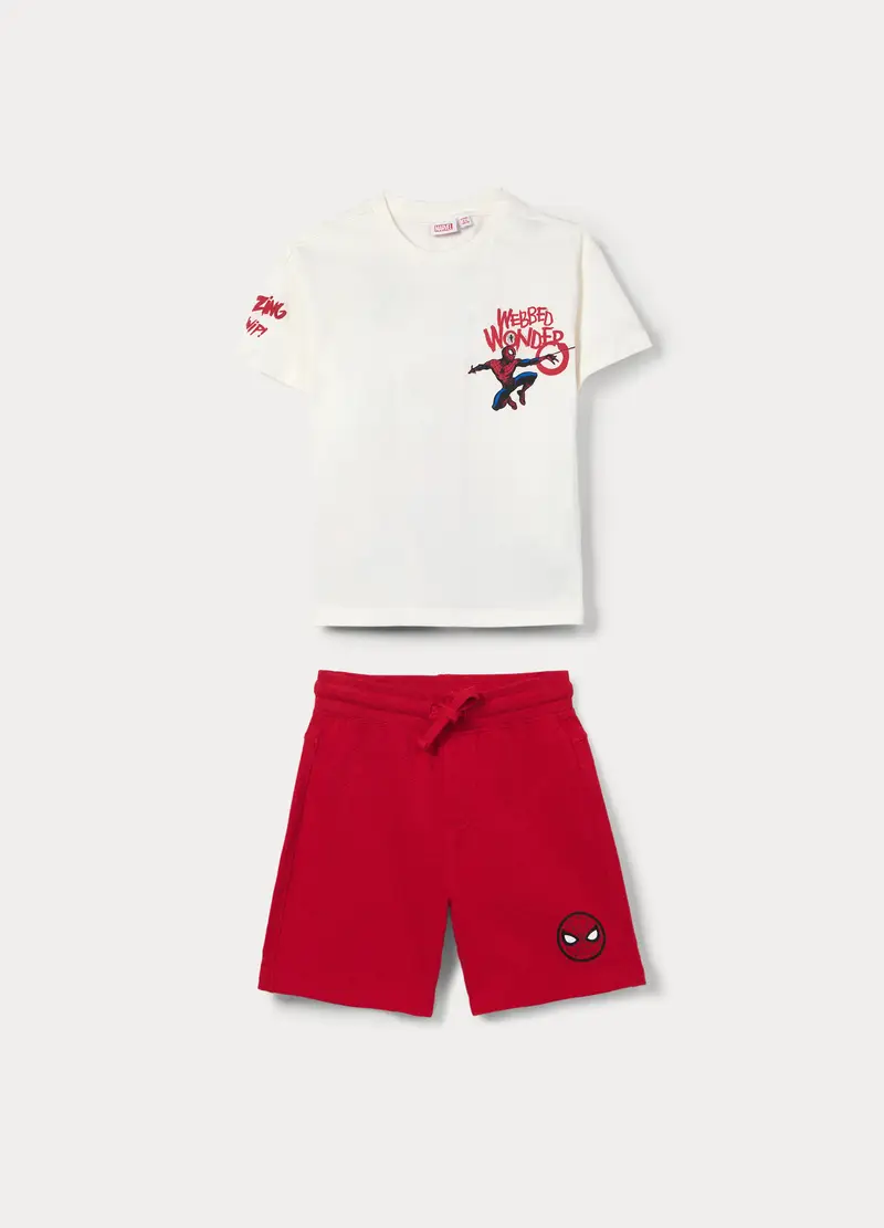 Jogging Set Spider-man In Jersey Di Puro Cotone Bambino, Bianco/Rosso