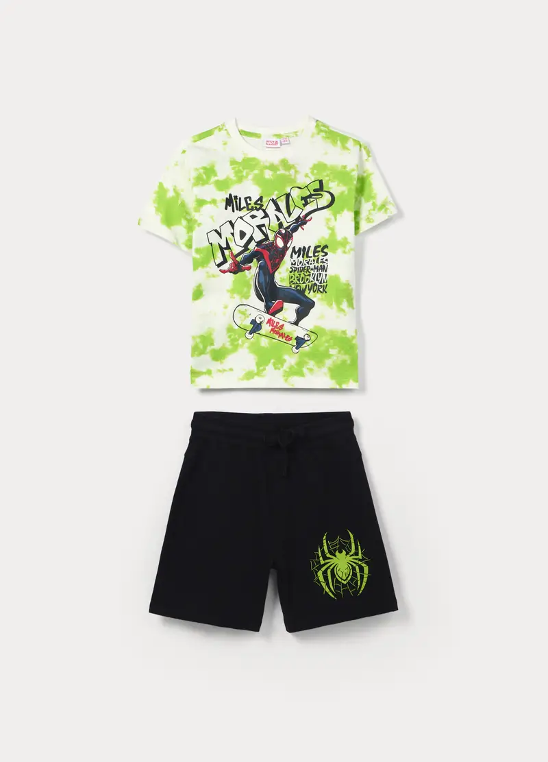 Jogging Set Spider-man In Jersey Di Puro Cotone Bambino, Bianco/Verde