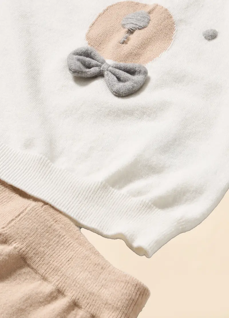 Jogging Set Tricot In Misto Viscosa Iana Neonato, Bianco/Beige miniatura 2