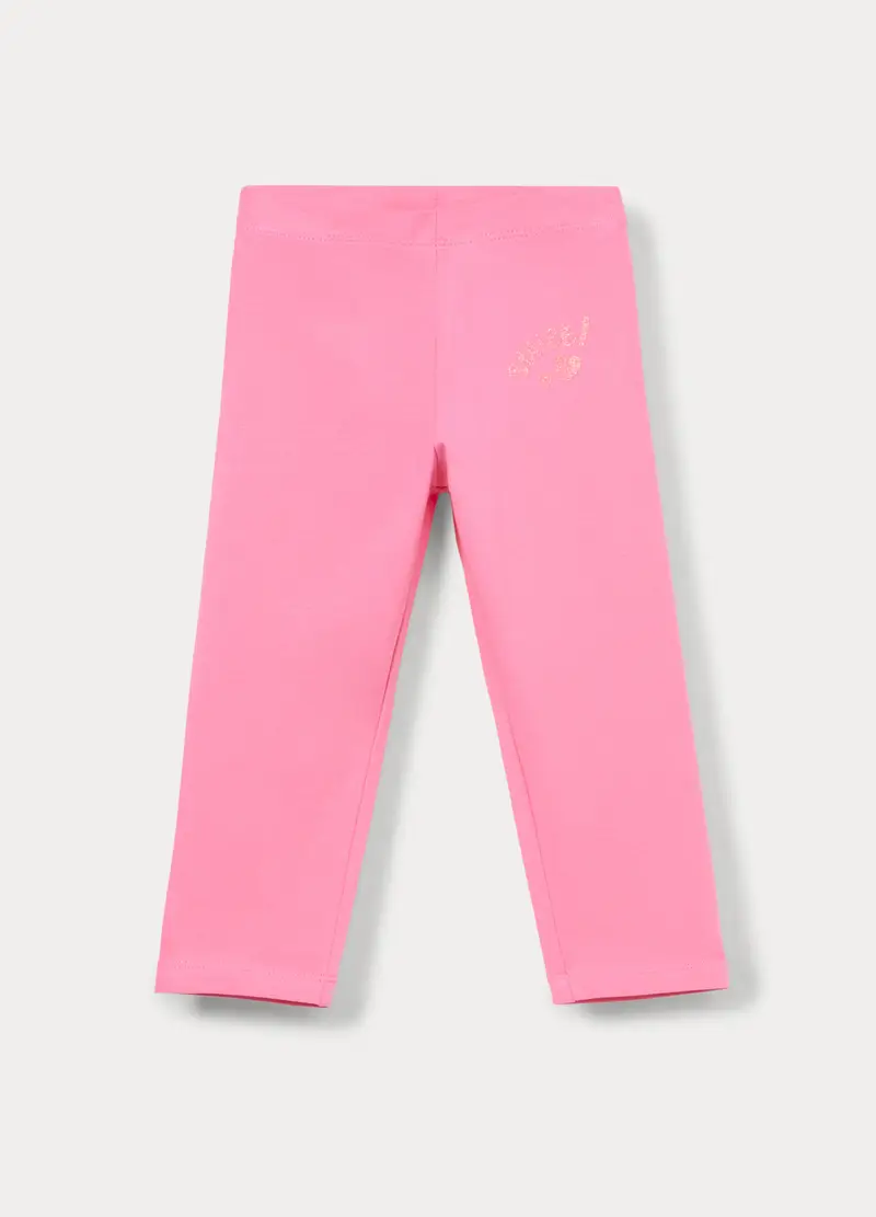 Leggings Capri In Jersey Di Cotone Stretch Bambina, Rosa fuxia