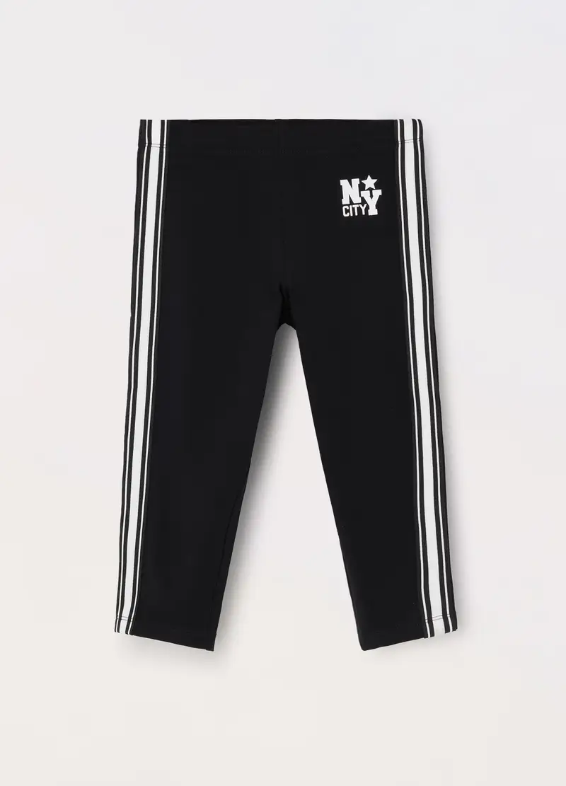 Leggings Capri In Jersey Di Cotone Stretch Ragazza, Bambina, Nero