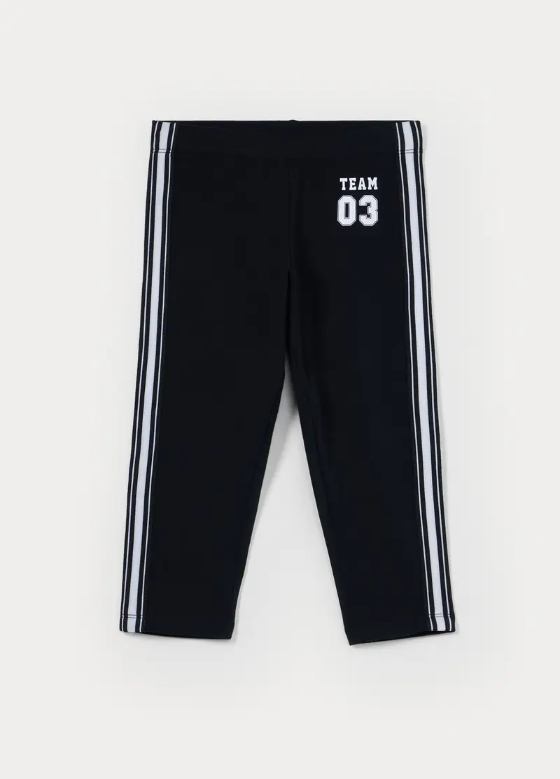 Leggings Capri In Jersey Di Cotone Stretch Ragazza, Bambina, Nero