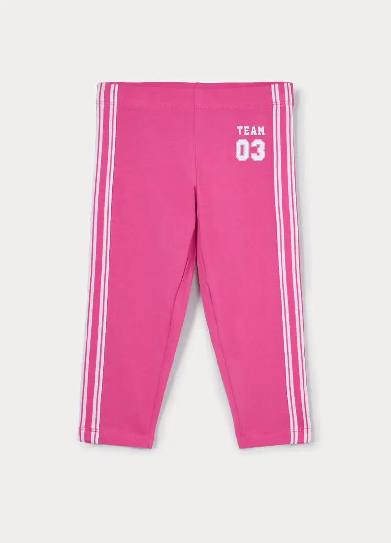 Leggings Capri In Jersey Di Cotone Stretch Ragazza, Bambina, Rosa fuxia