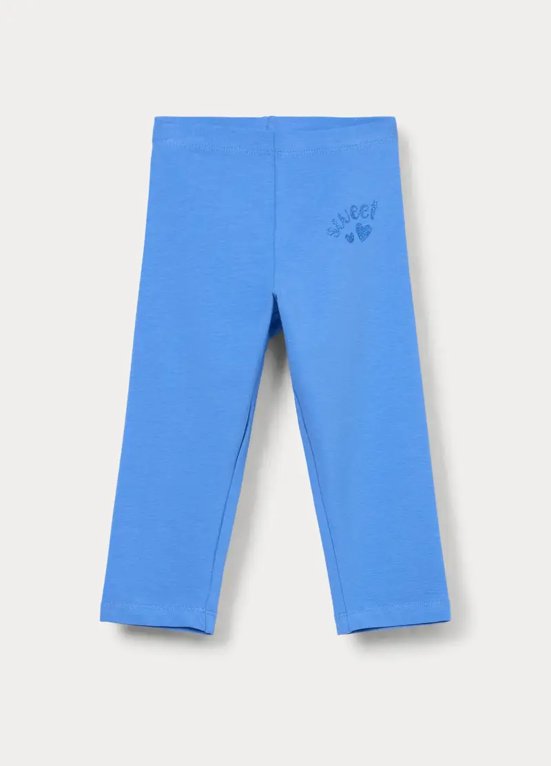 Leggings Capri Slim Fit In Jersey Di Cotone Stretch Bambina, Azzurro cielo